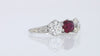 Edwardian Ruby and Diamond 3-Stone Antique Engagement Ring