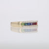 Rainbow Sapphire Multi Color and Diamond Wedding Band 3 Row Ring