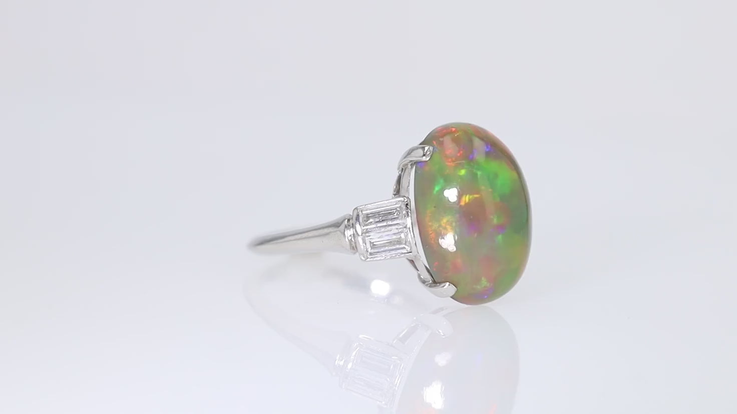 Signed Art Deco High Domed 5 Carat Opal And Diamond Ring