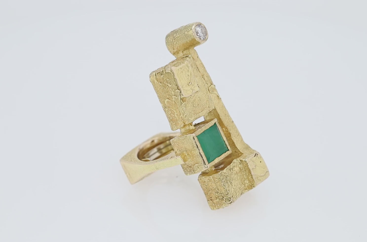 Signed Fred Leighton Brutalist 4 Carat Emerald Ring