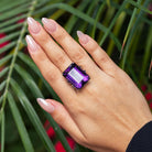 Retro 40 Carat Amethyst and 14k White Gold Cocktail Ring