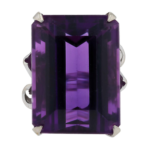 Retro 40 Carat Amethyst and 14k White Gold Cocktail Ring