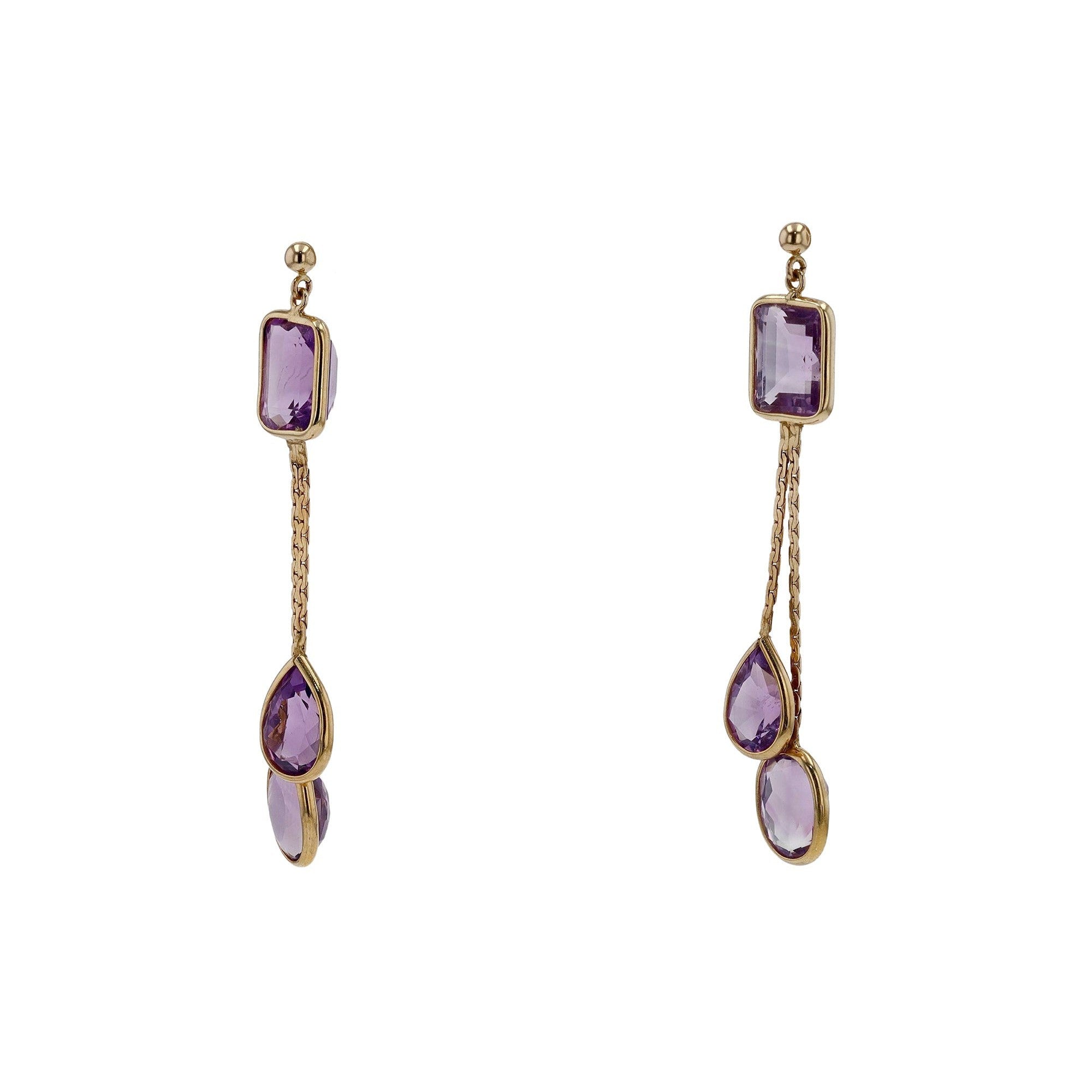 Retro Amethyst Yellow Gold Geometric Dangle Earrings