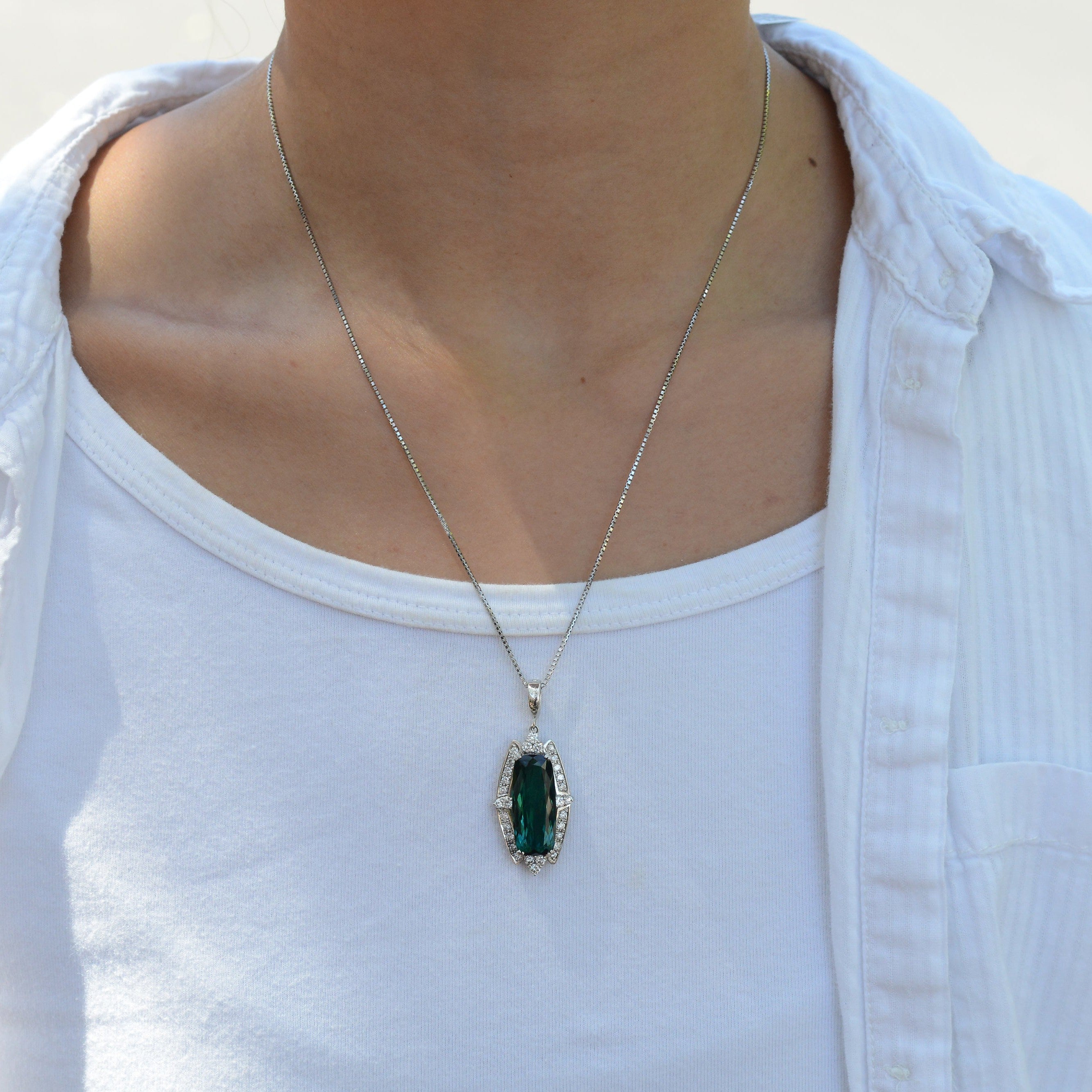 Sleek 10 Carat Tourmaline and Diamond Enhancer Necklace