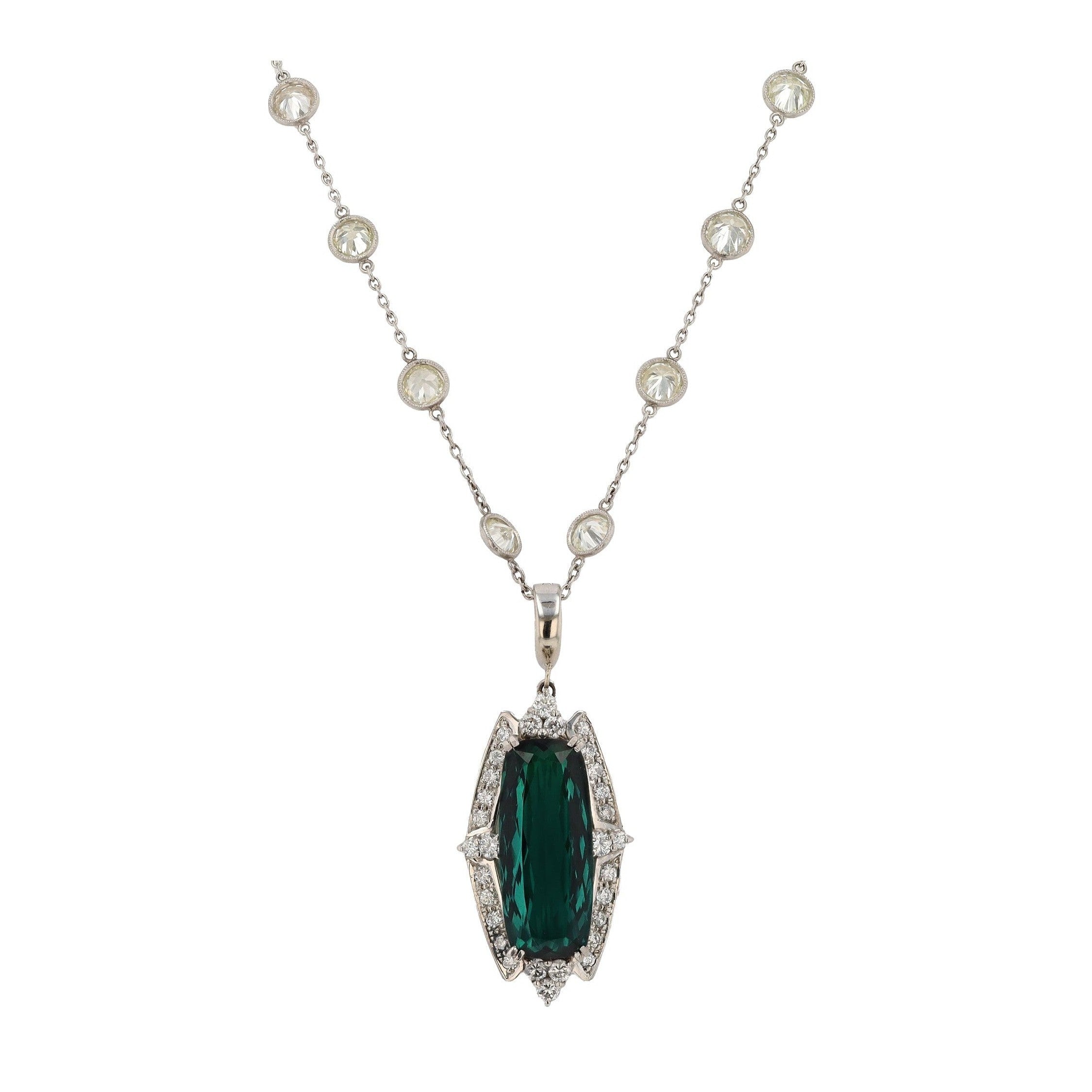 Sleek 10 Carat Tourmaline and Diamond Enhancer Necklace