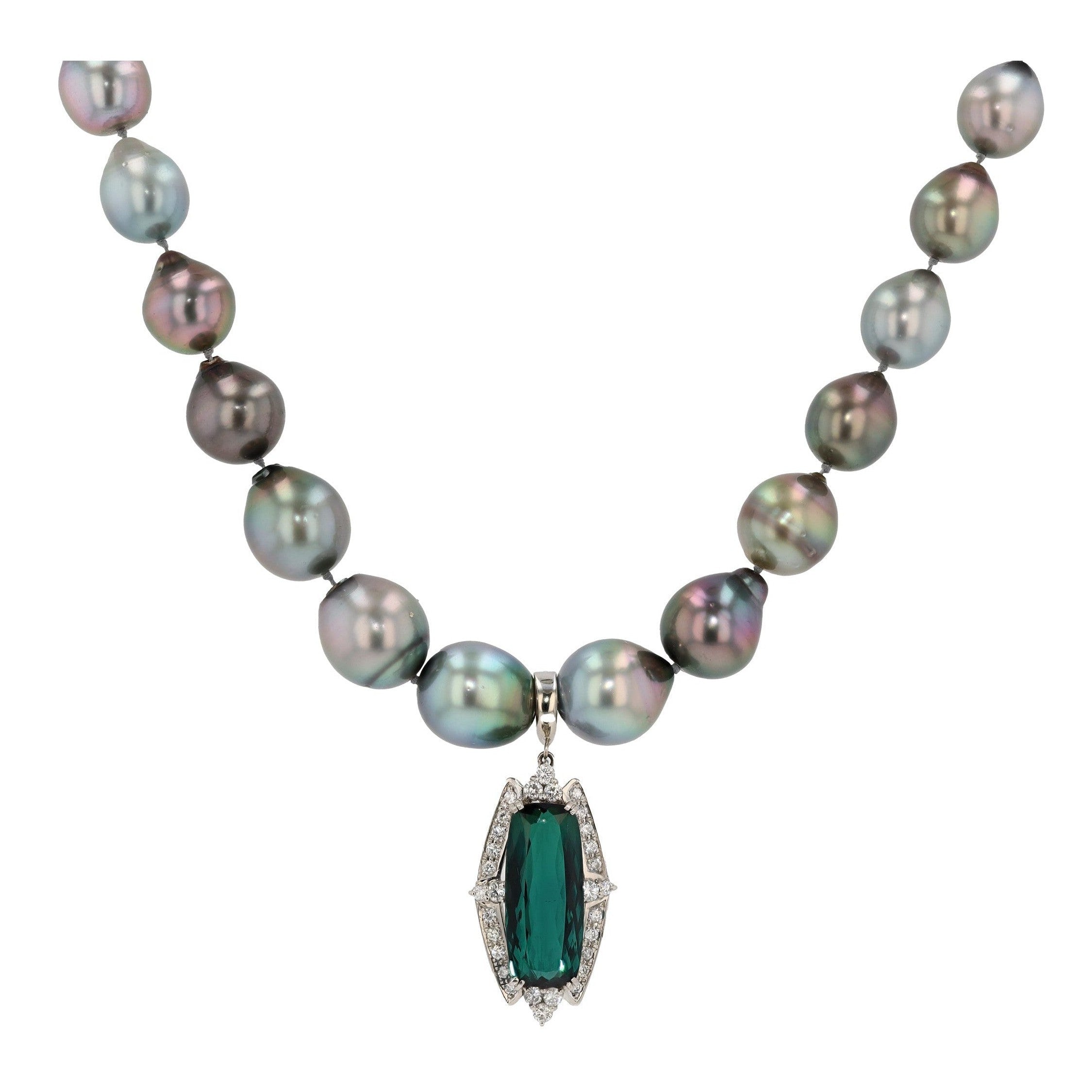 Sleek 10 Carat Tourmaline and Diamond Enhancer Necklace