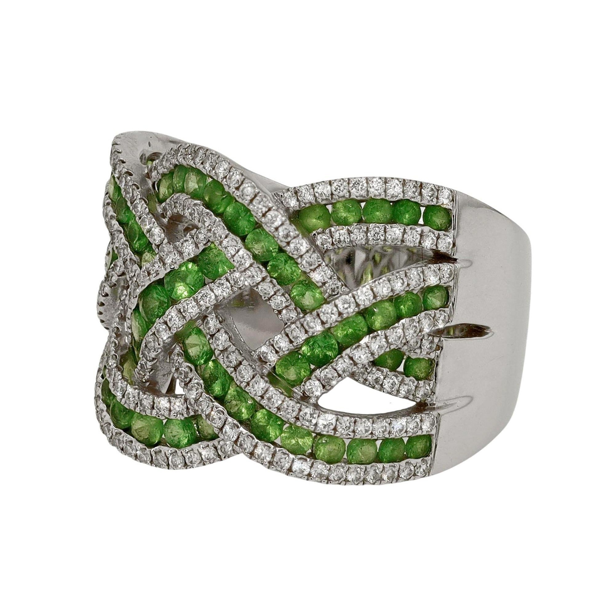 Tsavorite & Diamond Wide Woven Cigar Band