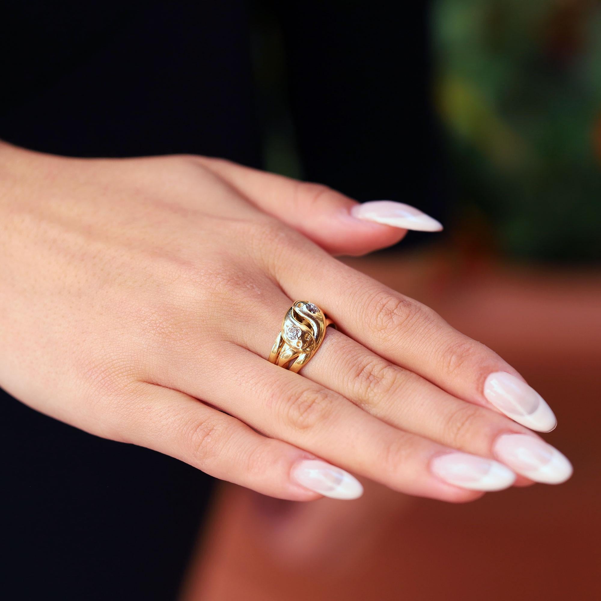 Romantic Victorian Old Mine Cut Diamond Double Snake Ring