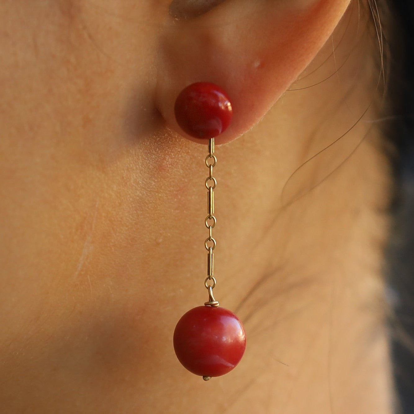 Victorian Red Coral Drop Enhancer Earrings