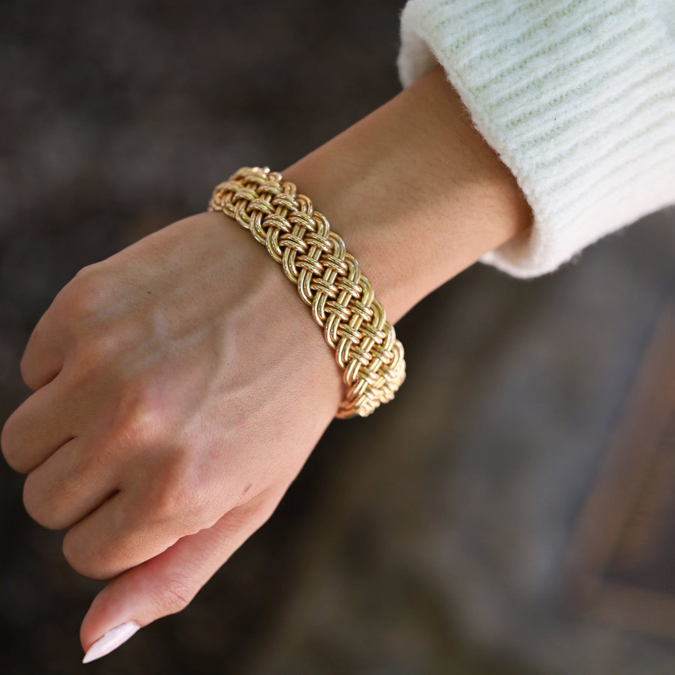 Vintage 14k Gold French Woven Bangle Cuff Bracelet