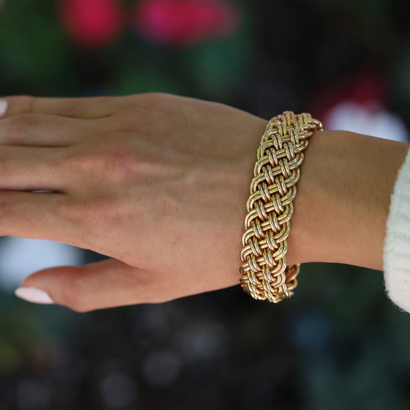 Vintage 14k Gold French Woven Bangle Cuff Bracelet