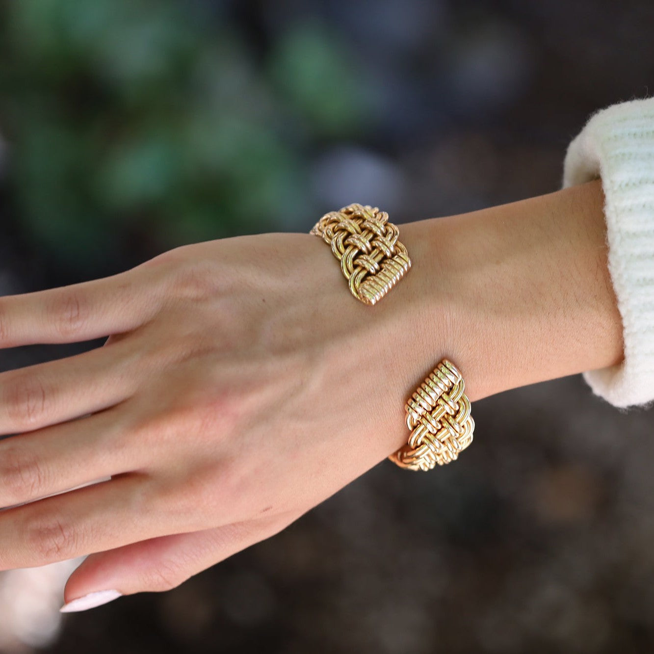 Vintage 14k Gold French Woven Bangle Cuff Bracelet