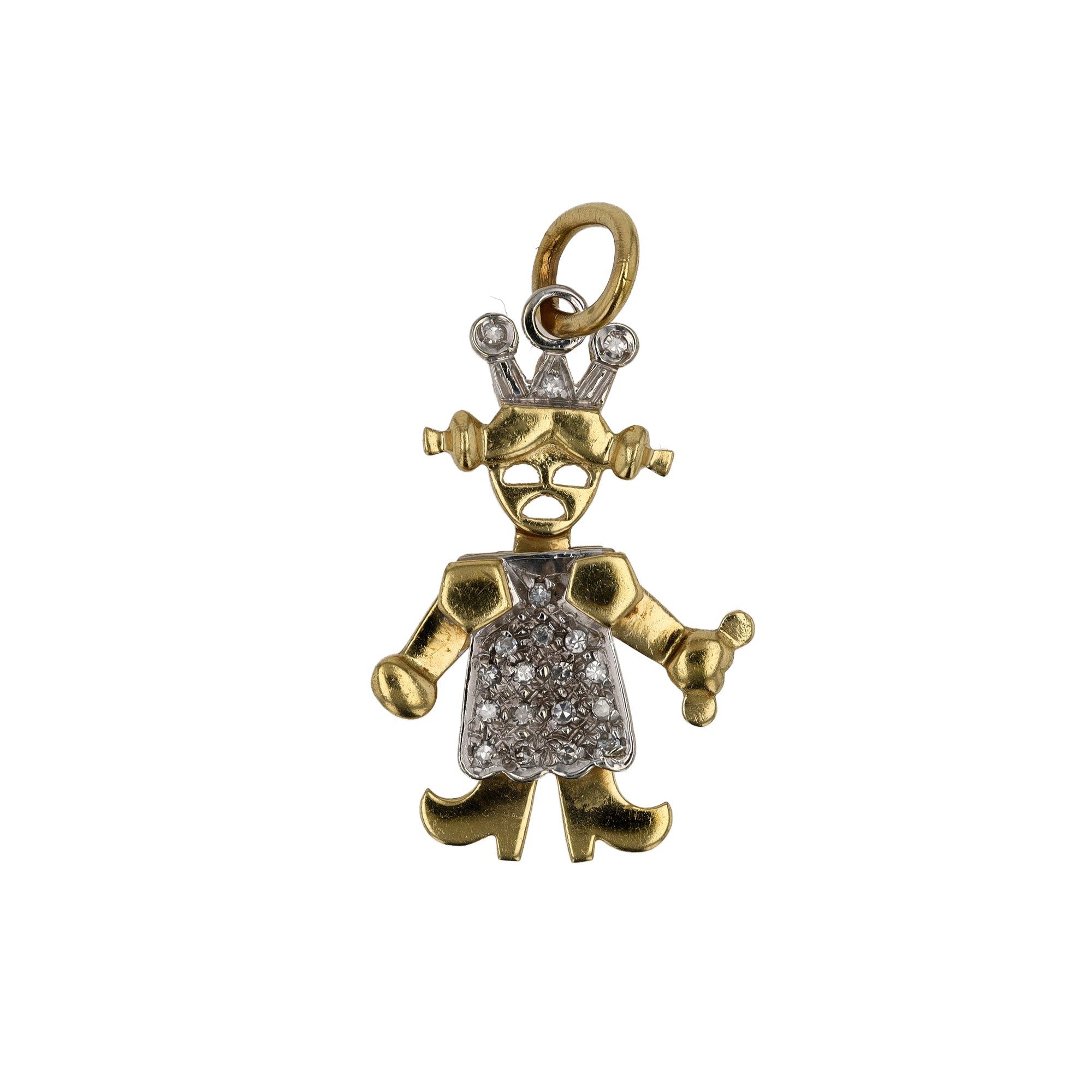 Vintage 18K Pavé Diamond Queen Charm Pendant