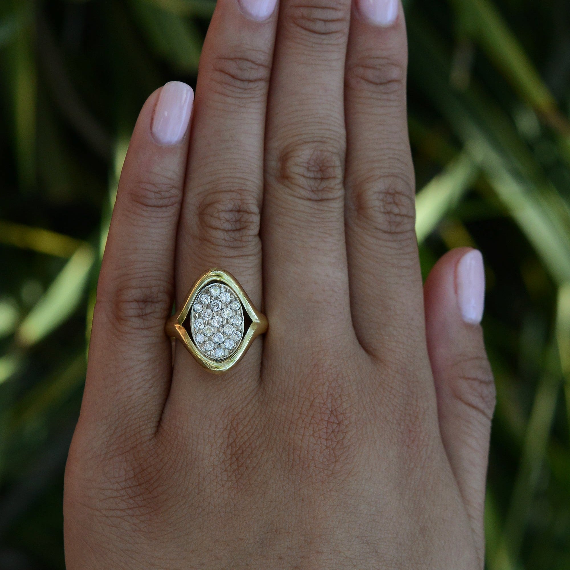 Vintage 18K Yellow Gold Pavé Diamond Saddle Cocktail Ring