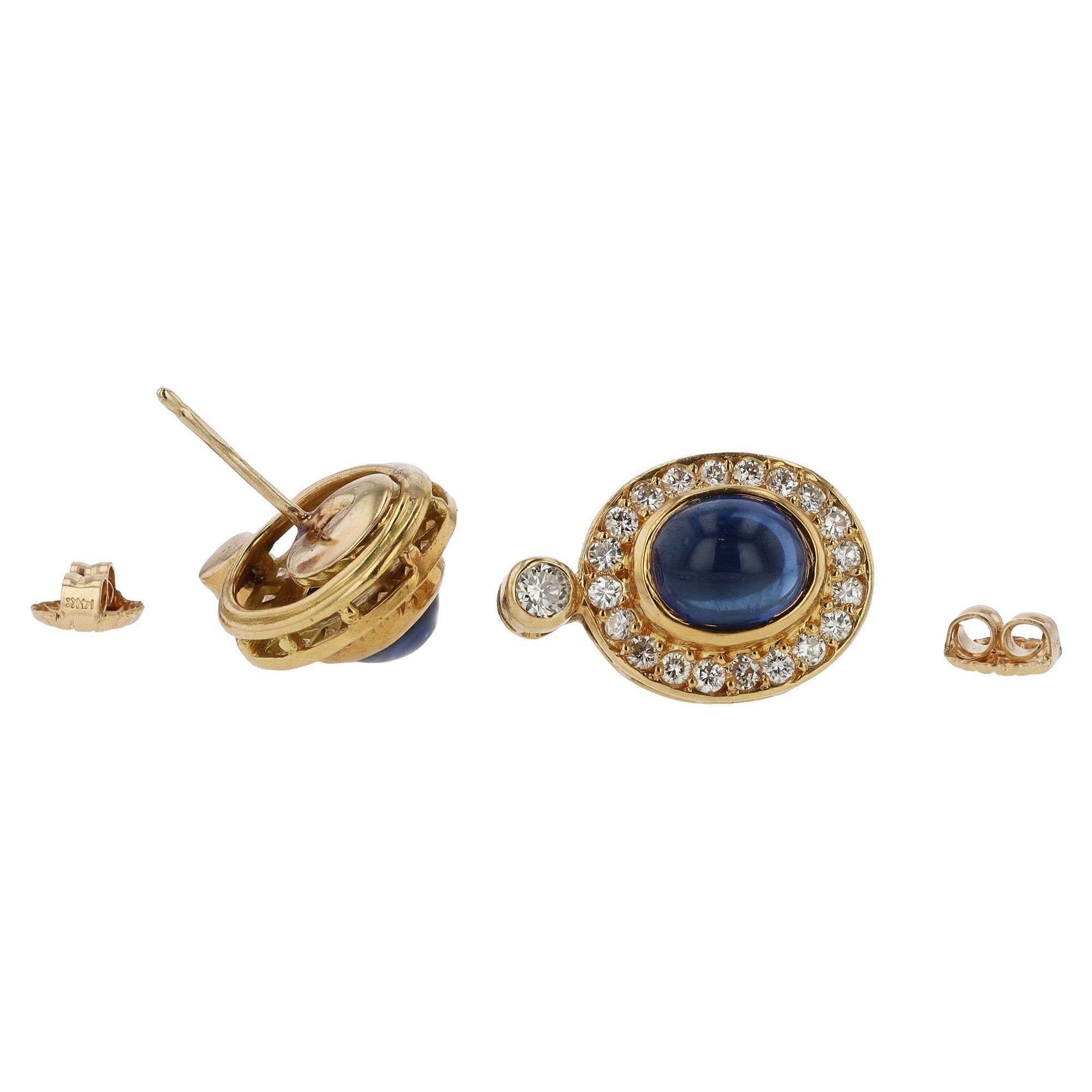 Vintage 3 Carat Cabochon Sapphire and Diamond Earrings