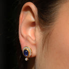 Vintage 3 Carat Cabochon Sapphire and Diamond Earrings