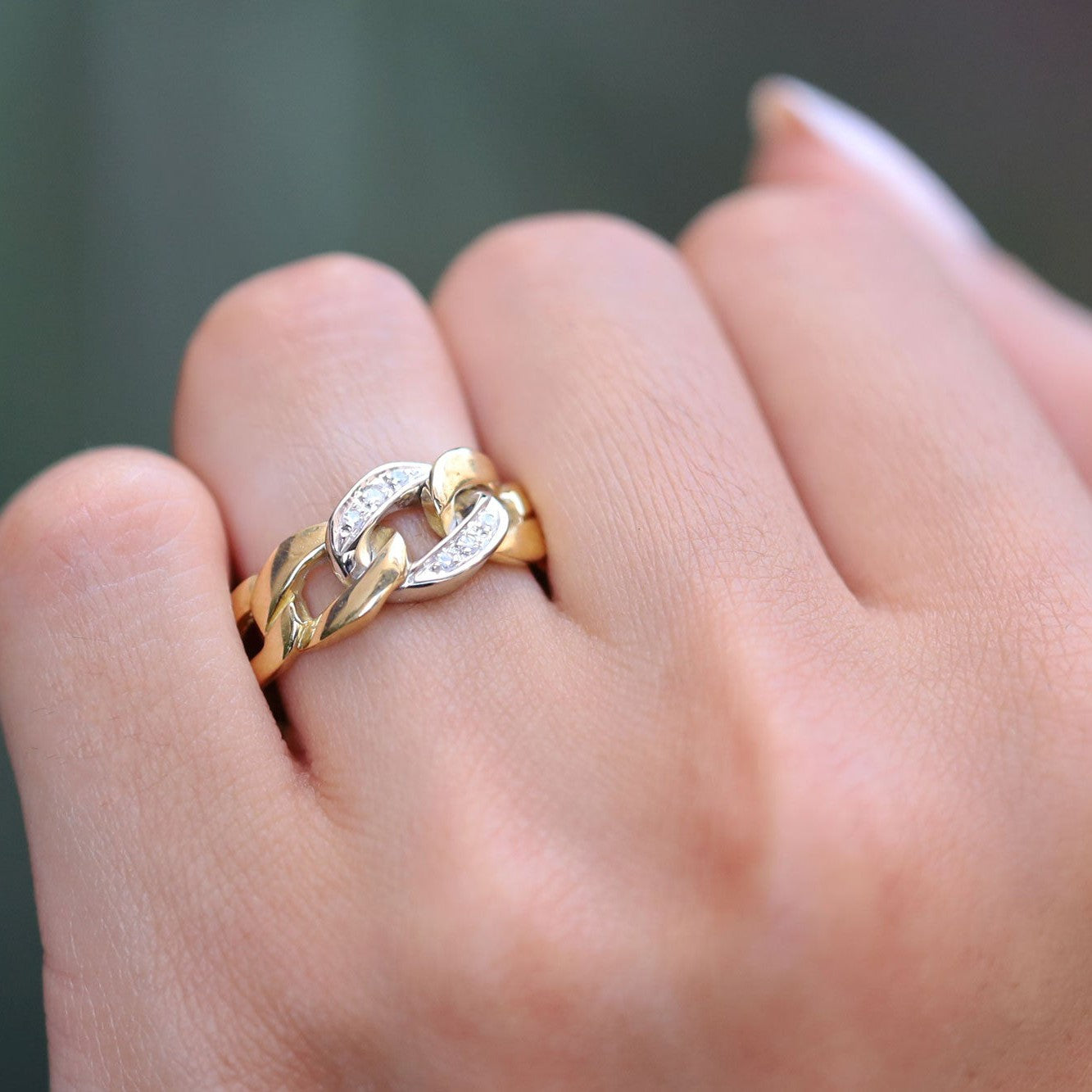 Vintage Cuban Link Diamond & 18K Gold Band Ring