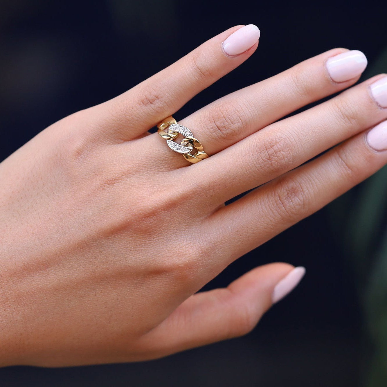 Vintage Cuban Link Diamond & 18K Gold Band Ring