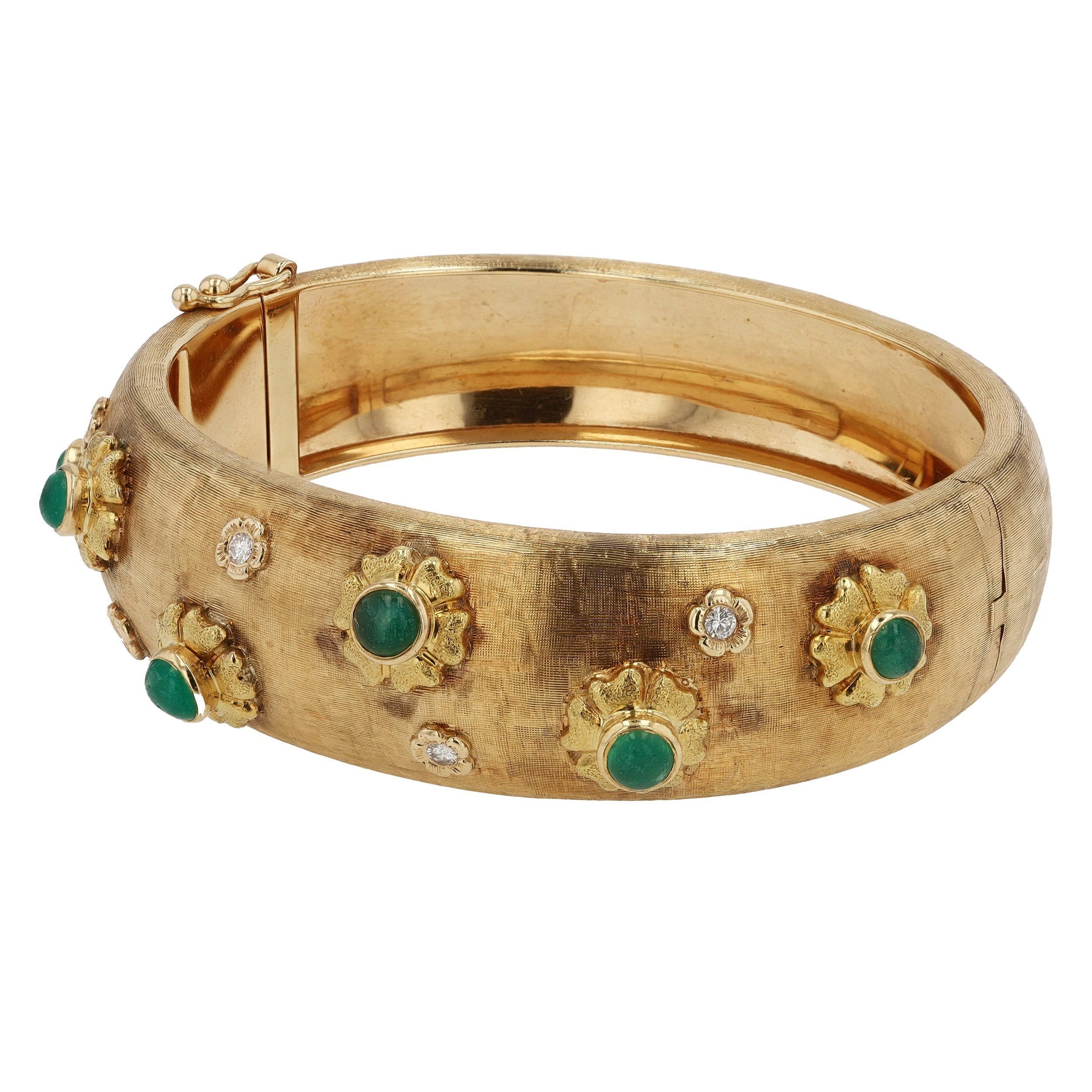 Vintage Emerald Cabochon and Diamond Bangle Bracelet