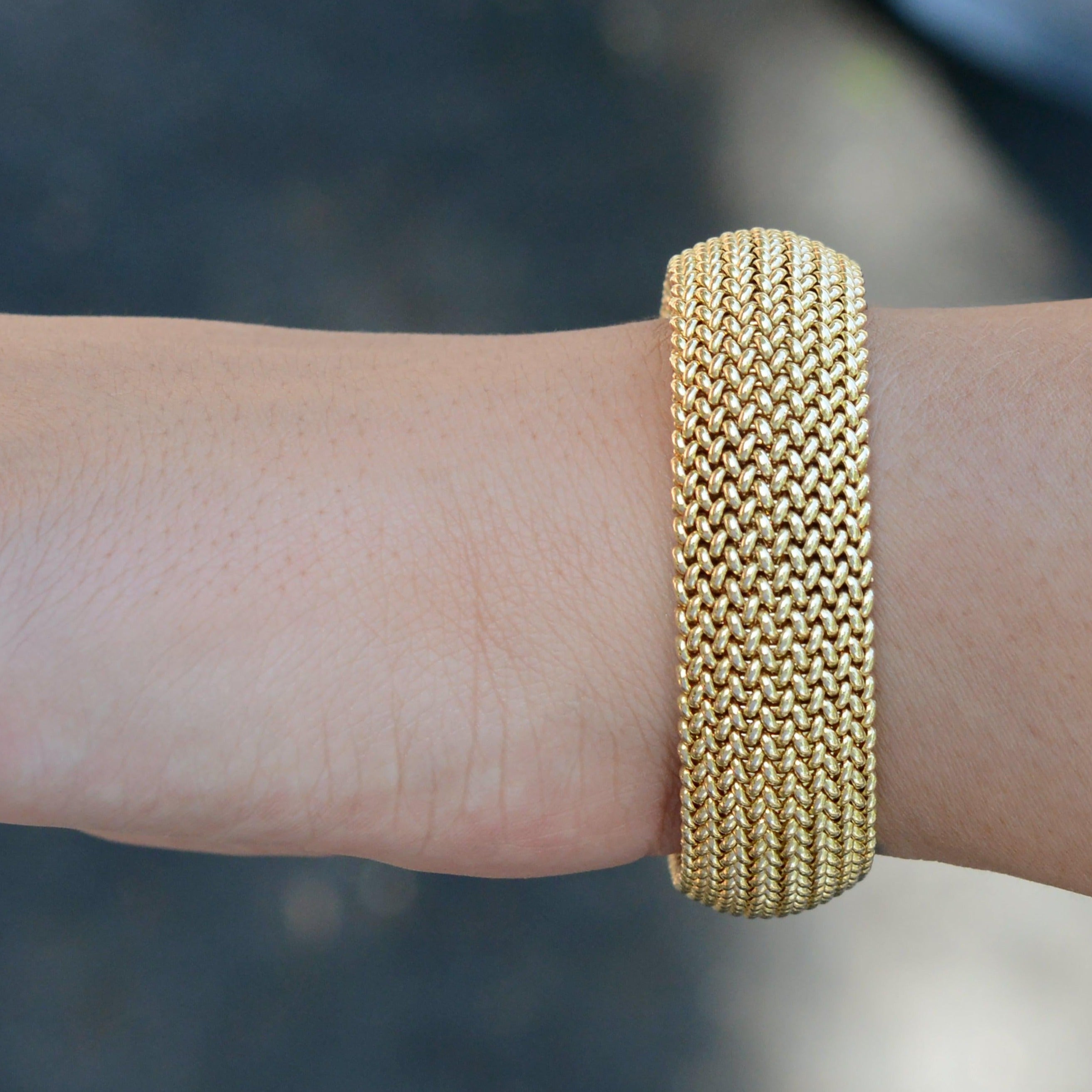 Vintage Italian Gold Wide Woven Curved Link Bracelet