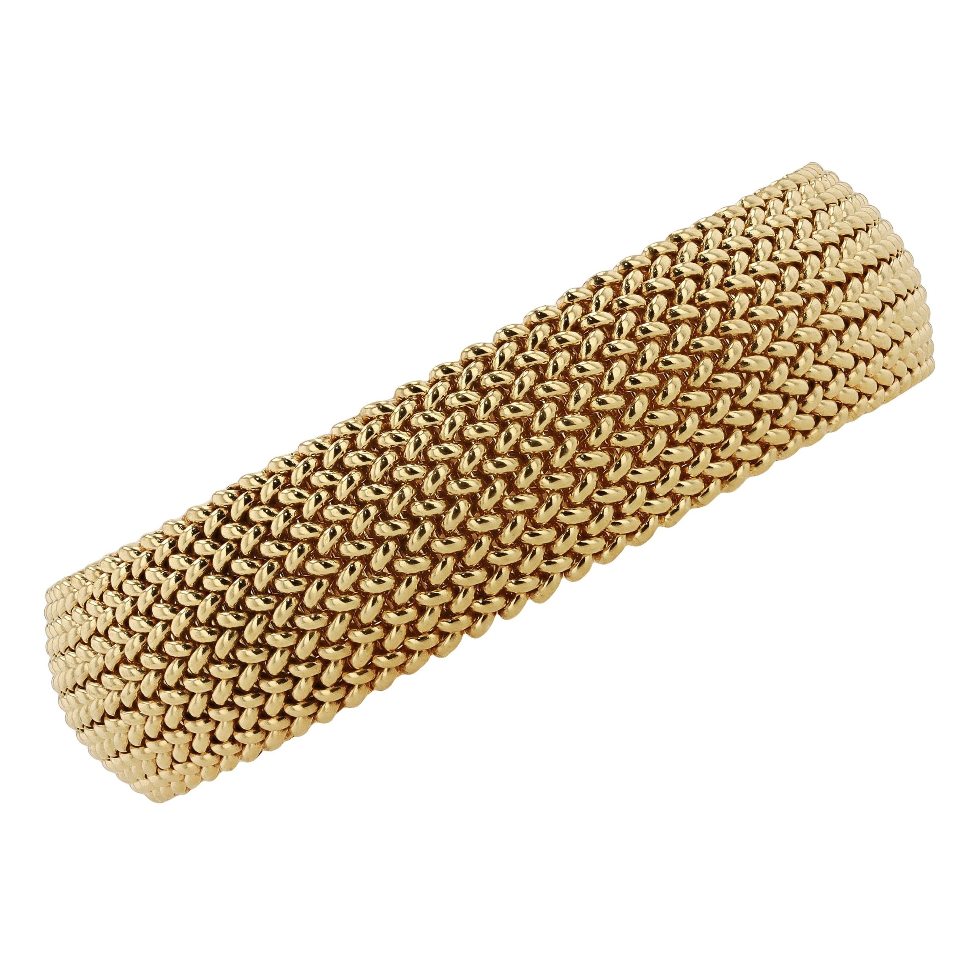 Vintage Italian Gold Wide Woven Curved Link Bracelet