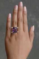 Vintage Modernist Amethyst and Diamond Cocktail Ring