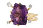 Vintage Modernist Amethyst and Diamond Cocktail Ring