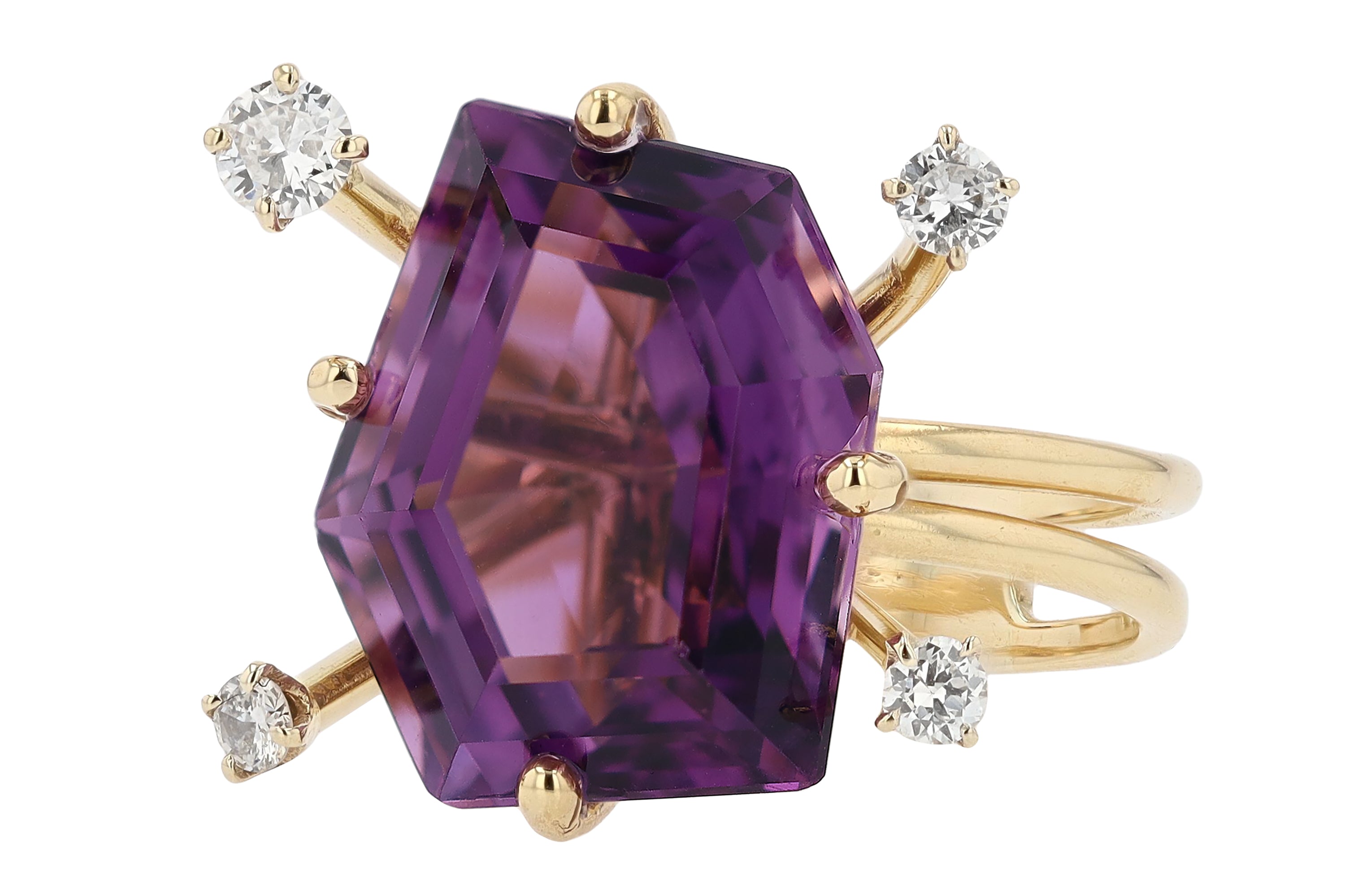 Vintage Modernist Amethyst and Diamond Cocktail Ring