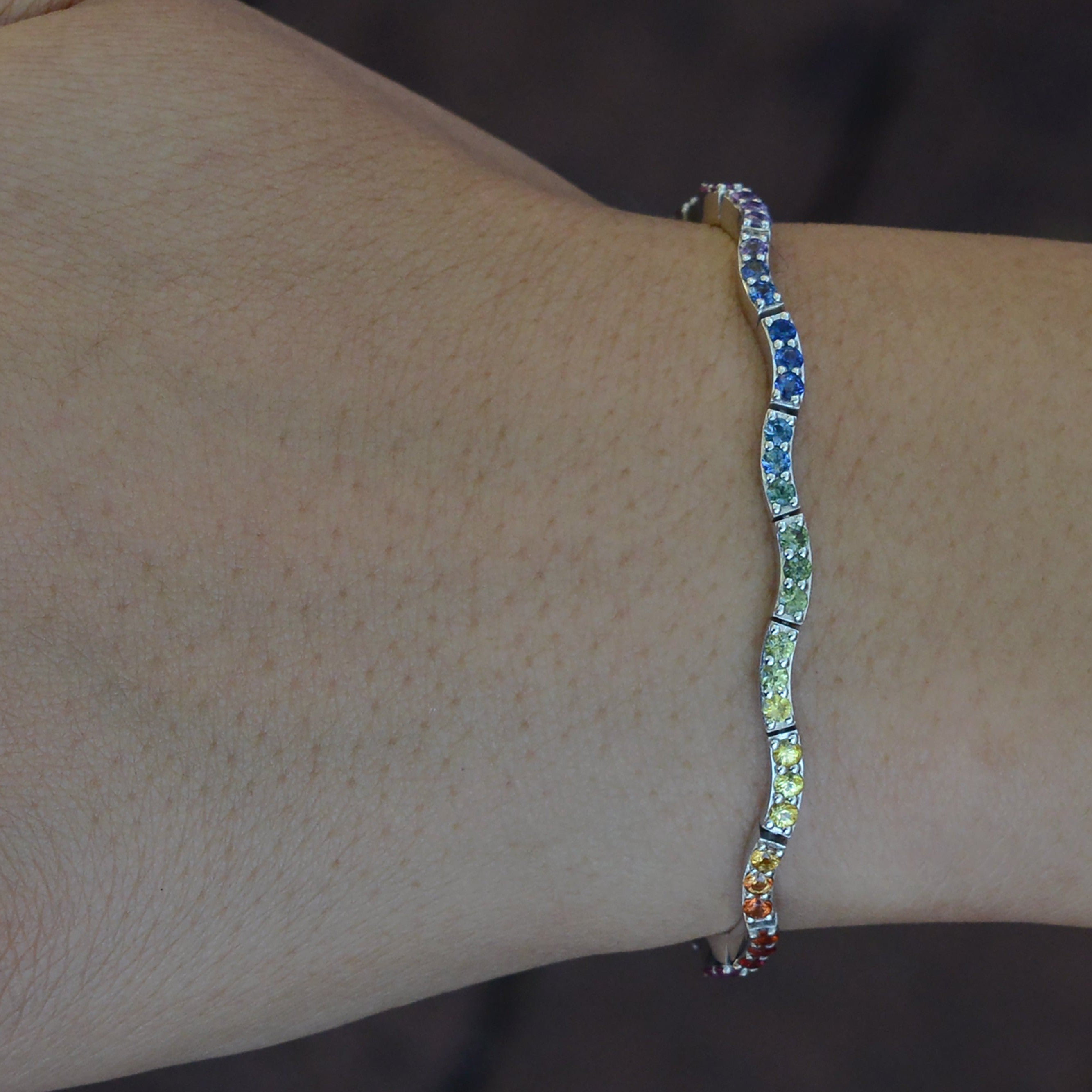 Wavy Rainbow Sapphire Multicolor Tennis Bracelet