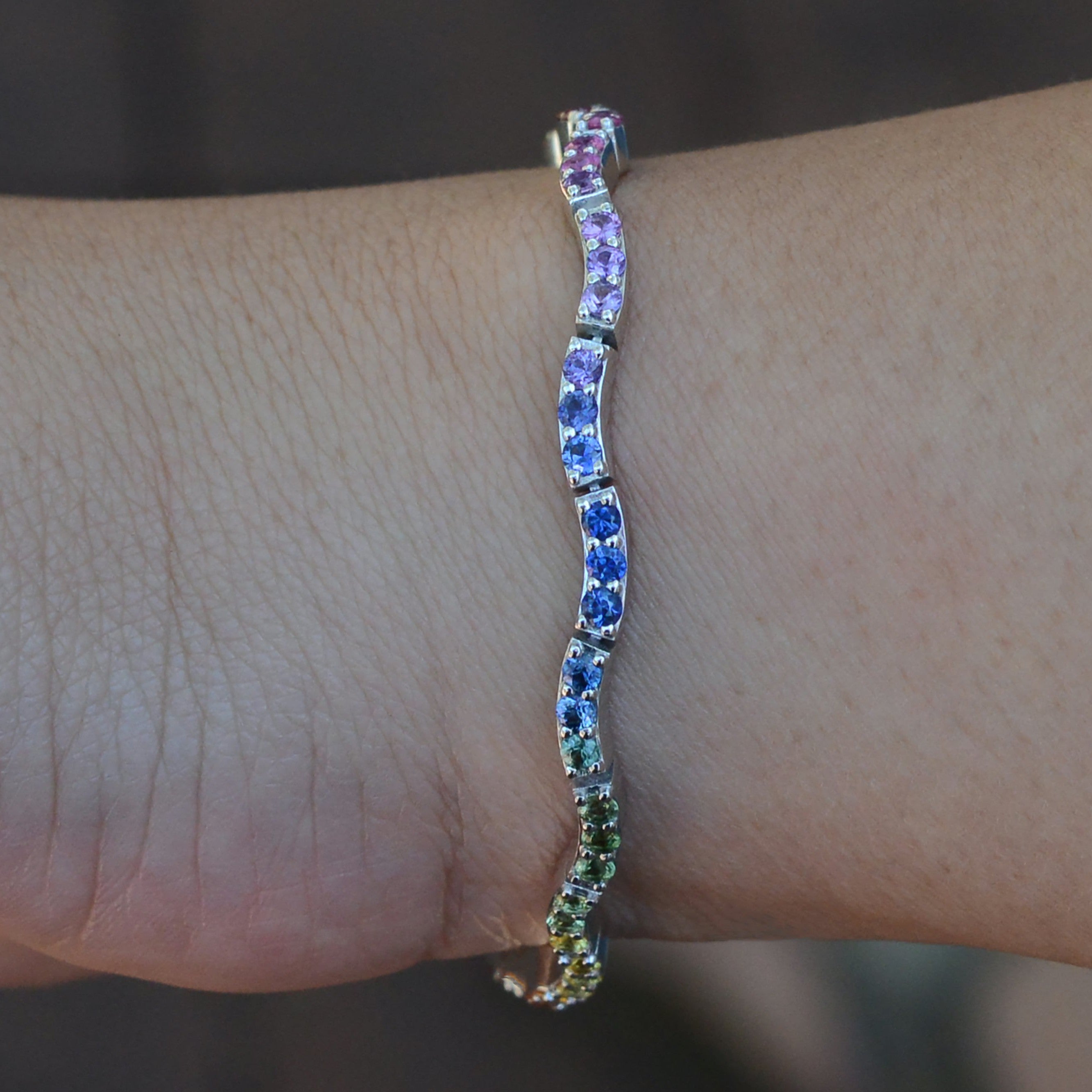 Wavy Rainbow Sapphire Multicolor Tennis Bracelet