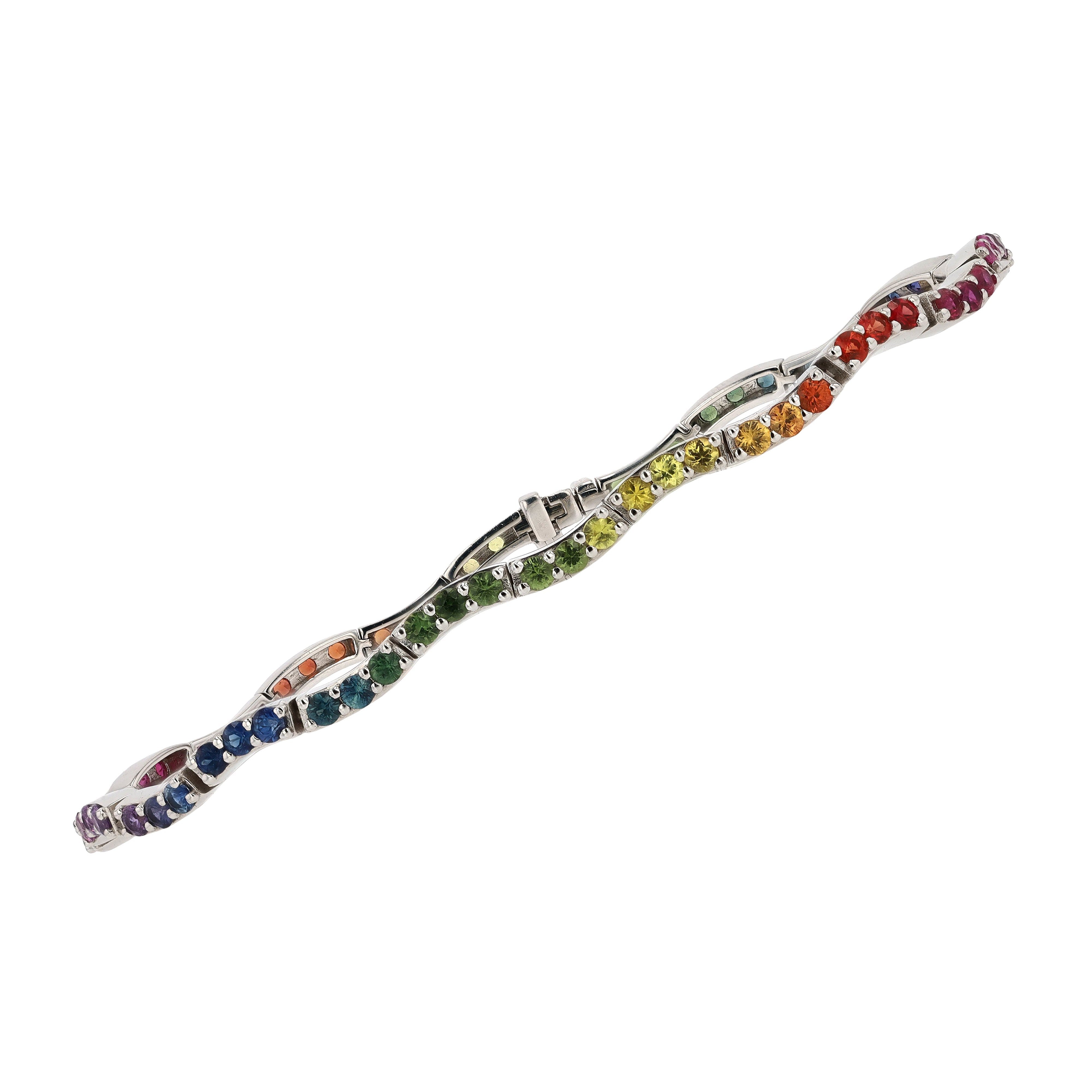 Wavy Rainbow Sapphire Multicolor Tennis Bracelet