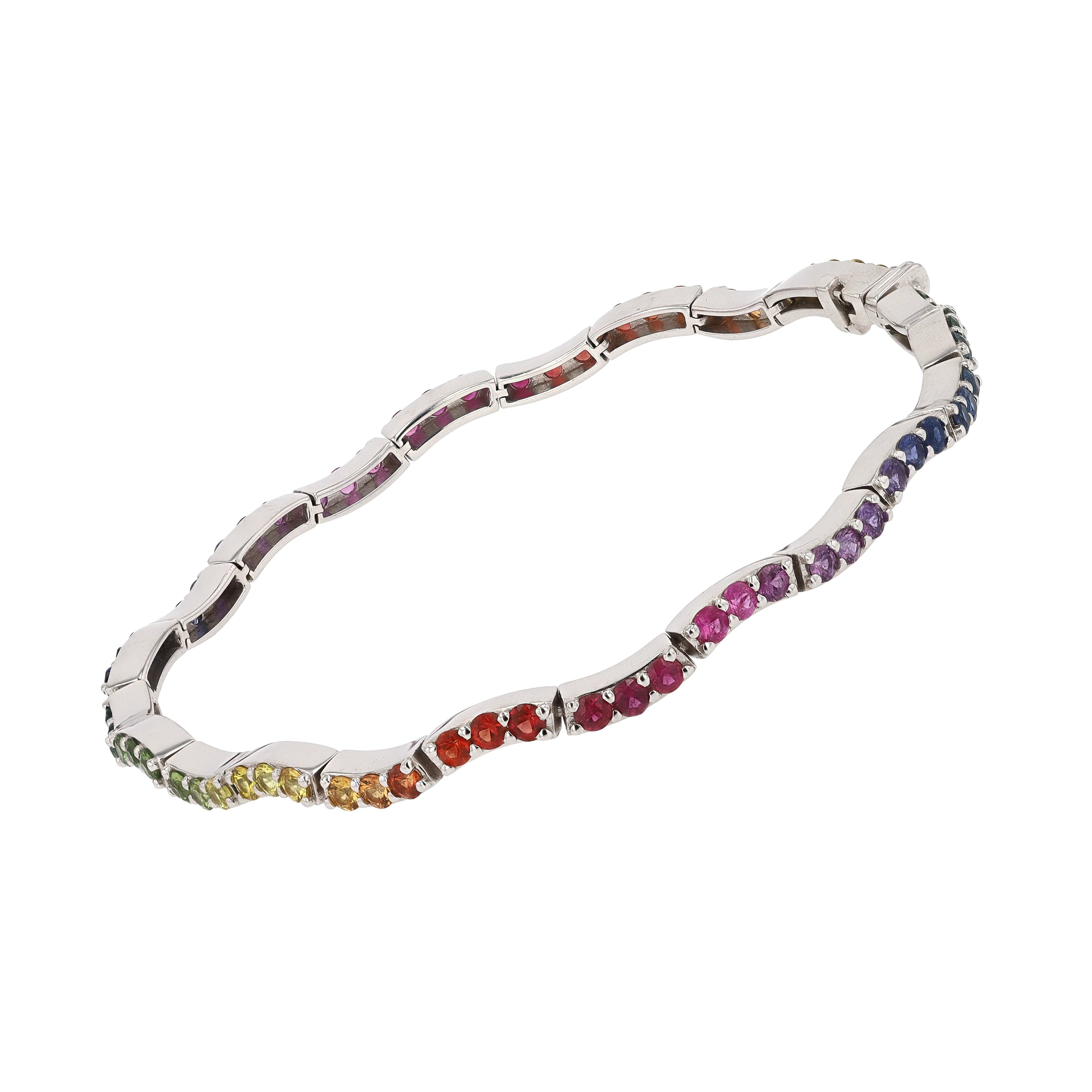 Wavy Rainbow Sapphire Multicolor Tennis Bracelet