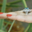 A blue zircon mid century, modern cocktail ring.