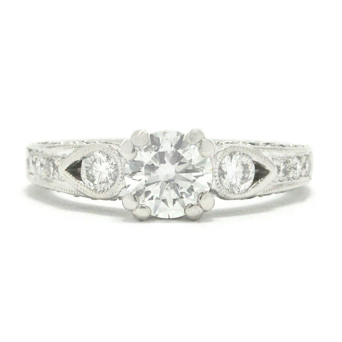 This modern round brilliant diamond solitaire engagement ring has an EGL report.