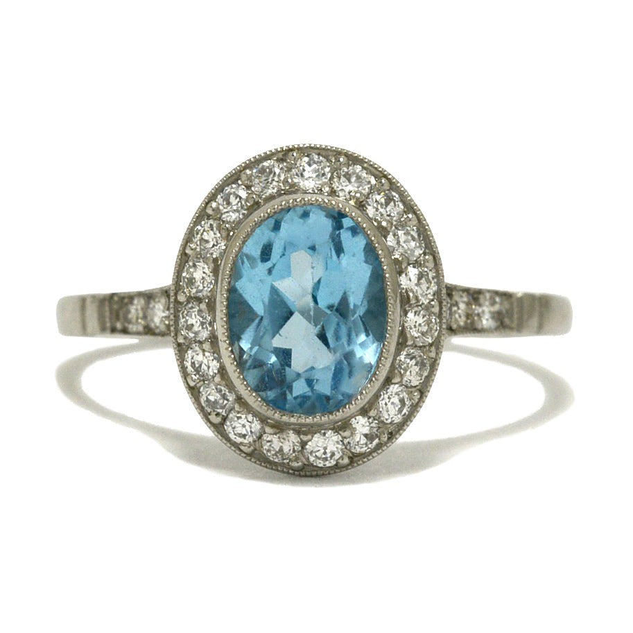 Art Deco Blue Topaz Engagement Ring