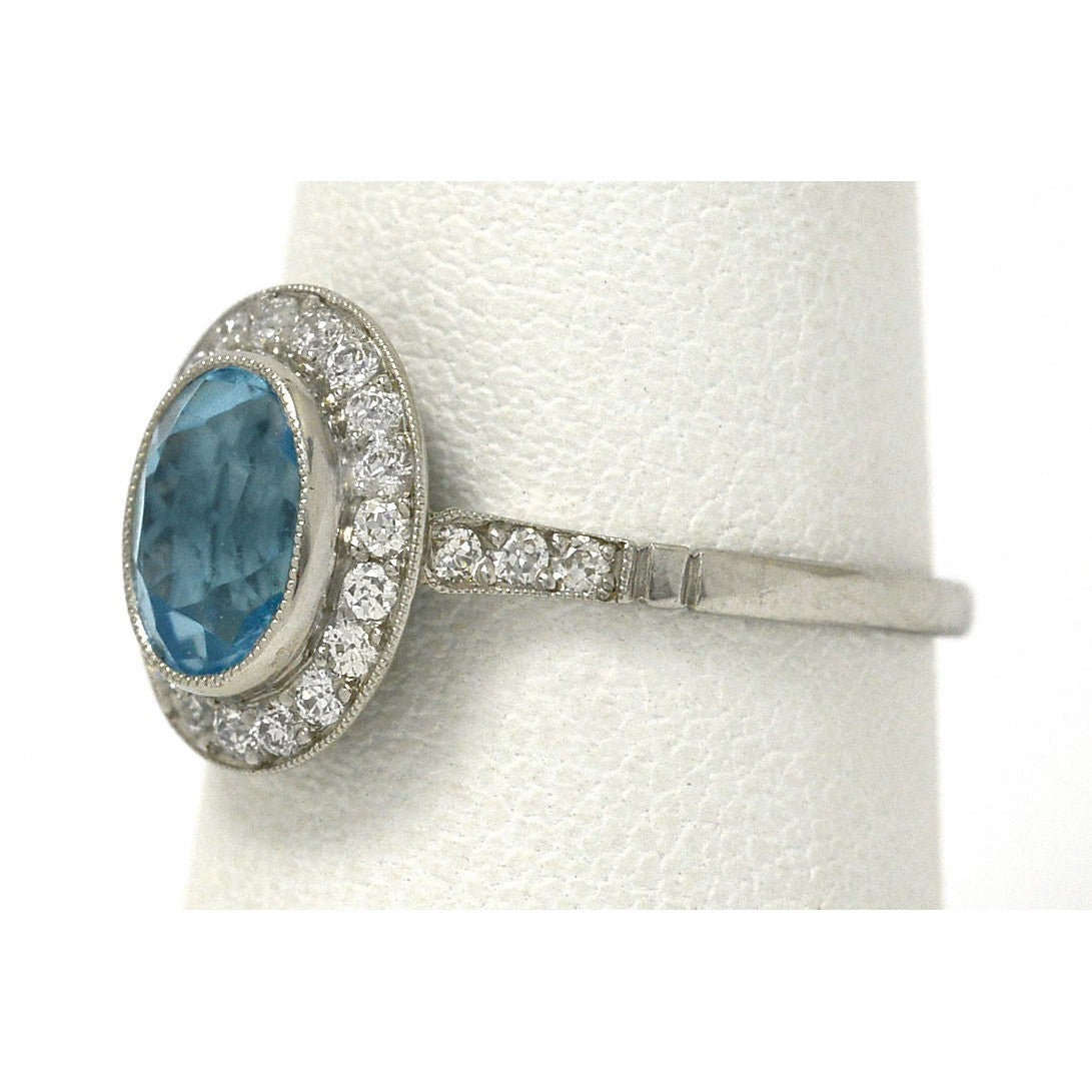 Art Deco Blue Topaz Engagement Ring